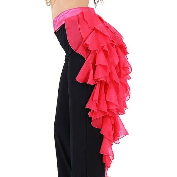 Women's Belly Dance Hip Scarf Dark Pink Skirt Tassel Wave Design for Latin Dance - Picture 4 of 4